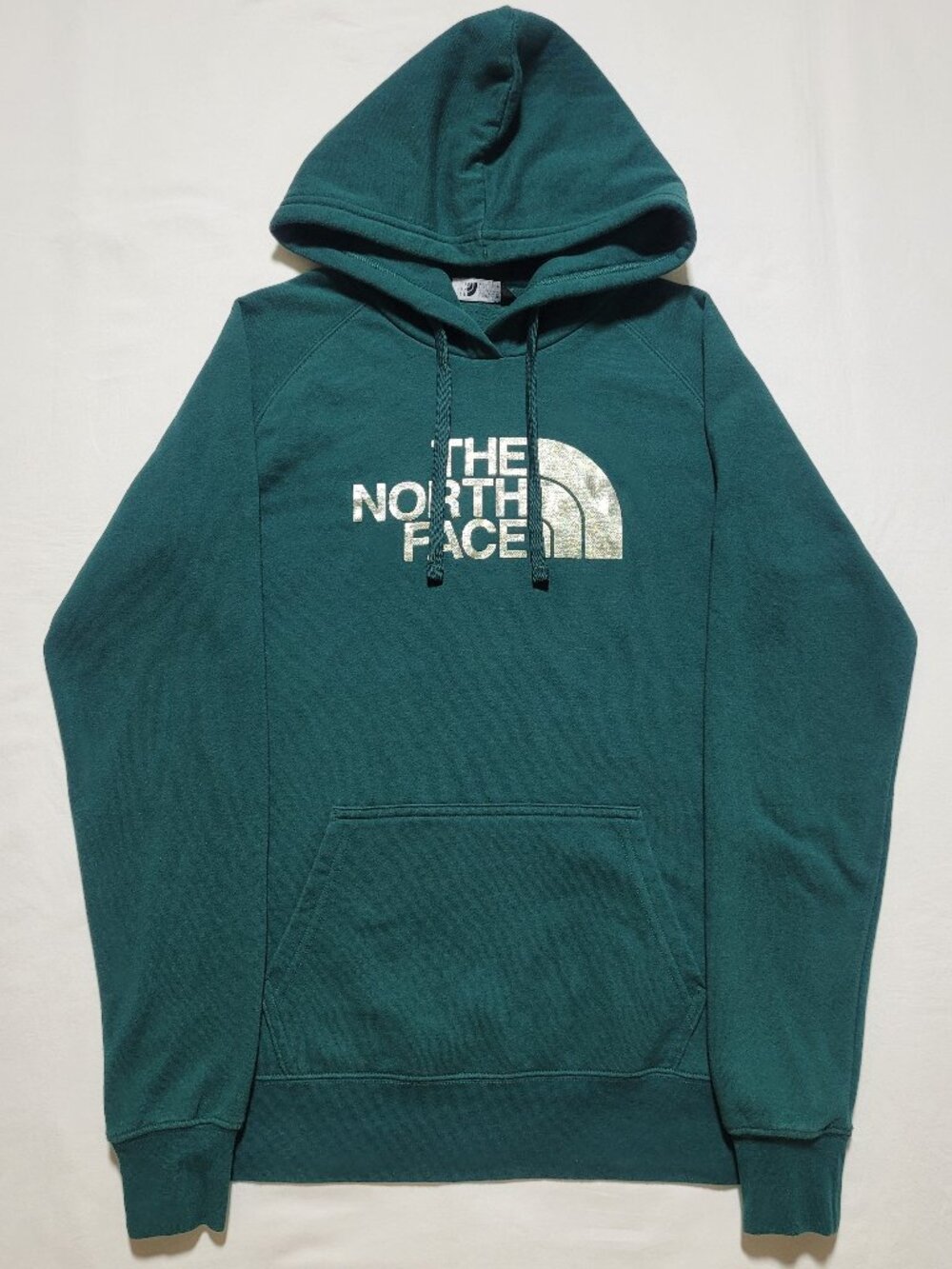The North Face Hoodie Womens Small Green Pullover Sweatshirt Gold Logo Gorpcore